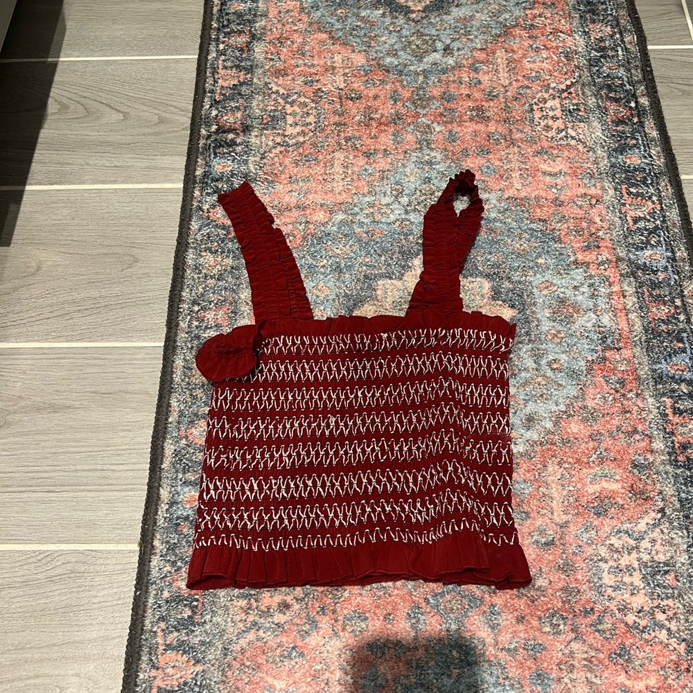 Vero Moda Burgundy Smocked Crop Top